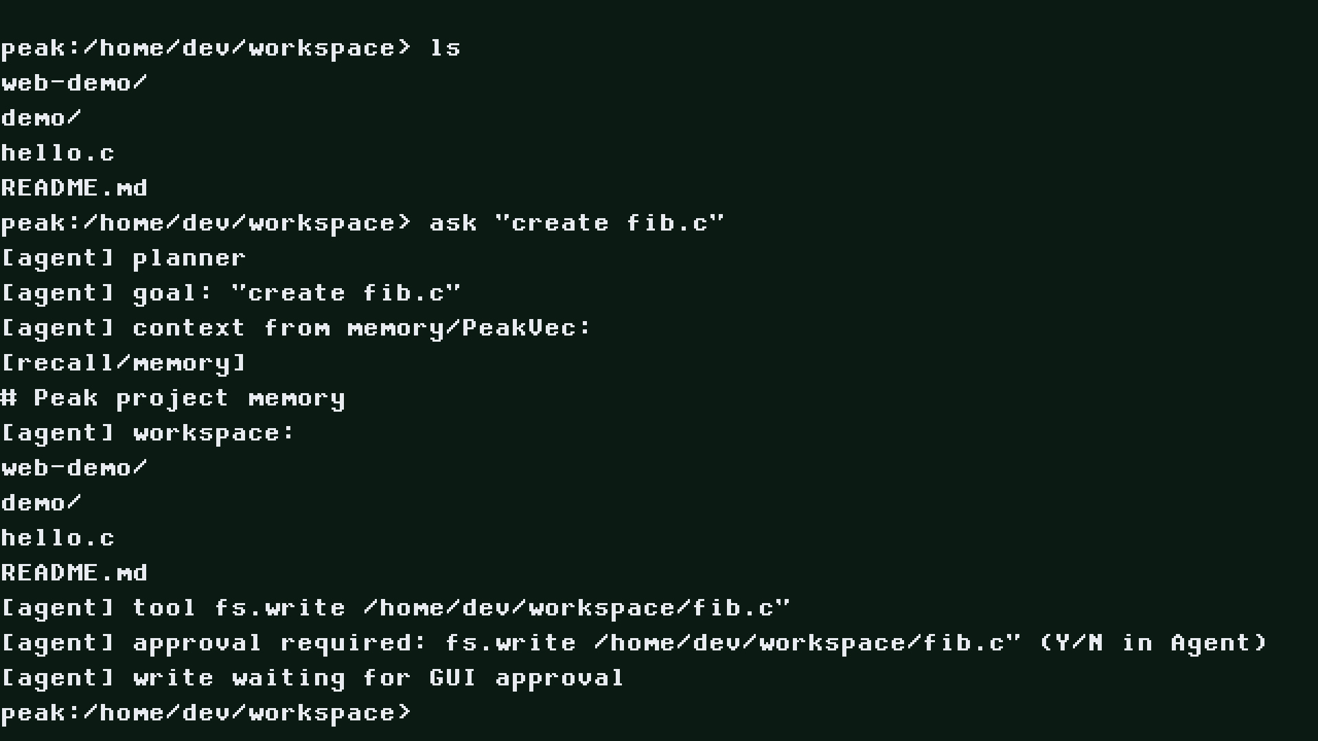 Peak OS shell prompt